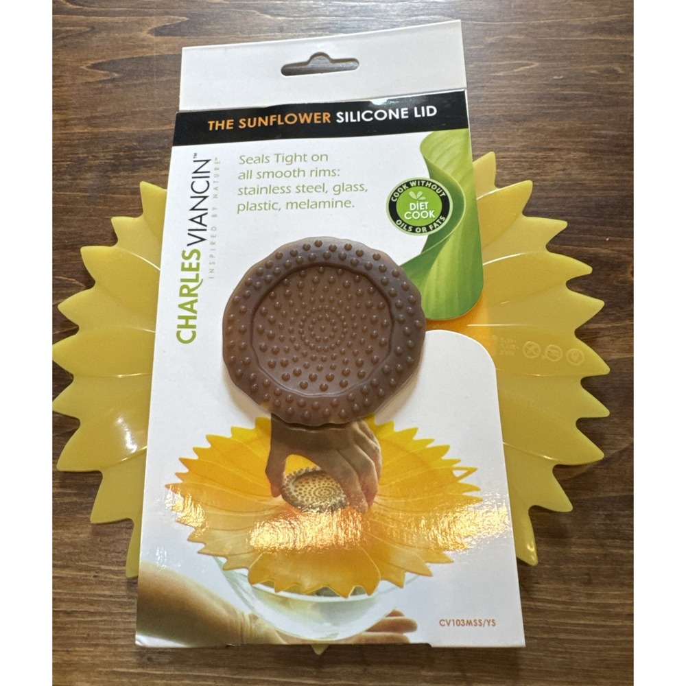 Charles Viancin Flexible Reusable Silicone 7"Sunflower Round Airtight Lid New